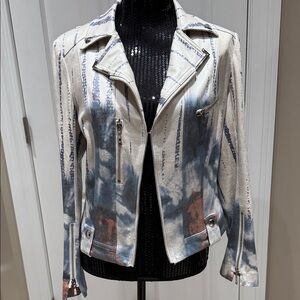 Stylish Women's Blue and White Moto Jacket